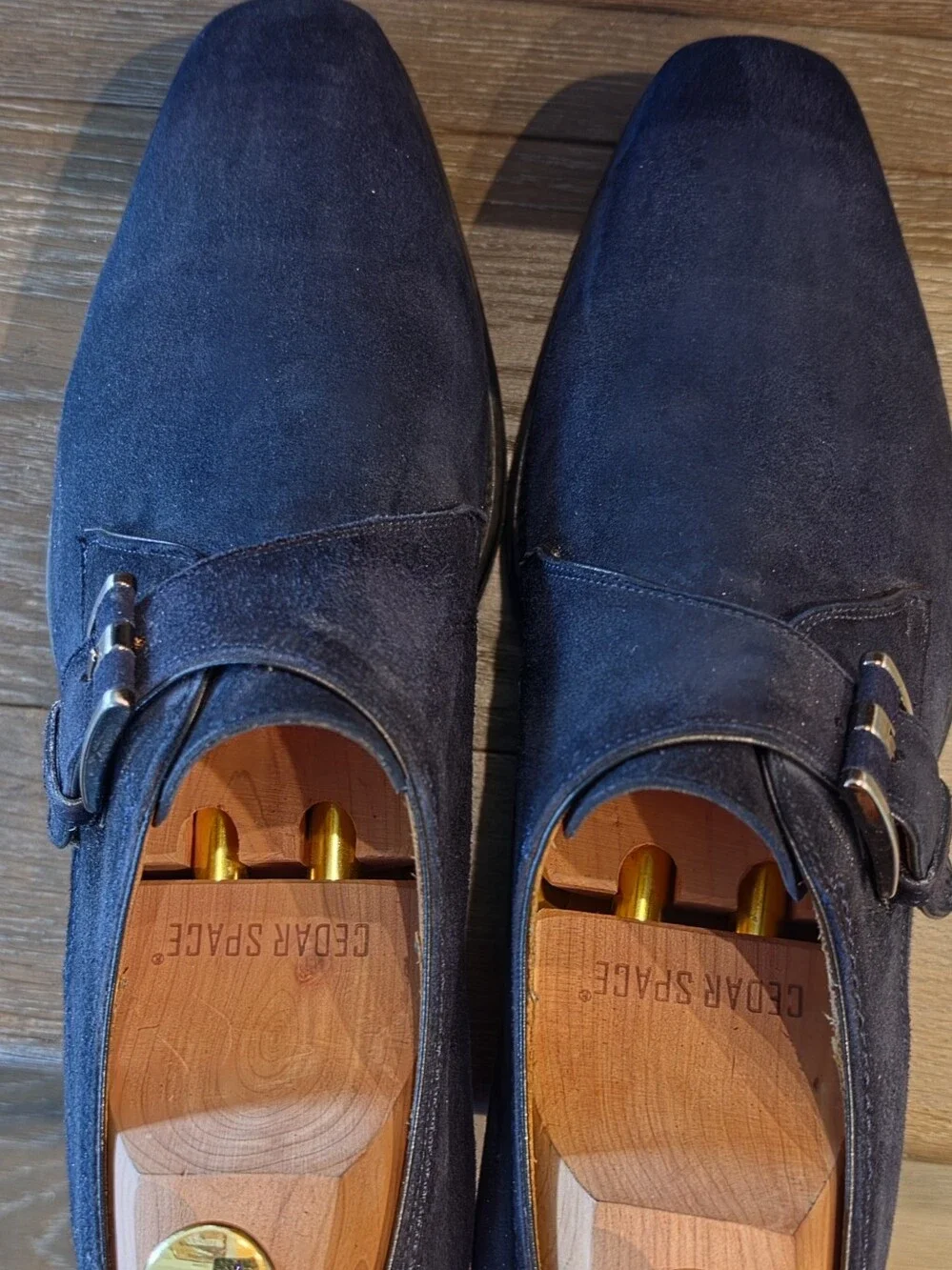 Magnanni Navy Suede Single Monk Strap Oxfords